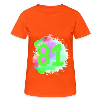 81 Zahl Klecks - Frauen T-Shirt atmungsaktiv - Neonorange - Vorne - AI Model Female 172 dark (172cm)