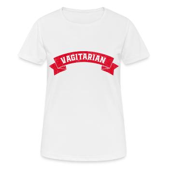 Vagitarian Lustig LGBT Lesbe Lesbisch Mann Humor - Frauen T-Shirt atmungsaktiv - Weiß - Vorne - AI Model Female 172 dark (172cm)
