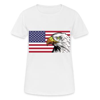 Amerika Flagge mit Adler personalisierbar - Frauen T-Shirt atmungsaktiv - Weiß - Vorne - AI Model Female 172 dark (172cm)