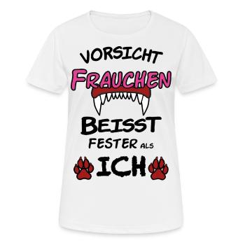 Frauchen Hund Vorsicht beisst - Frauen T-Shirt atmungsaktiv - Weiß - Vorne - AI Model Female 172 dark (172cm)