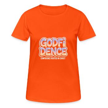 Christlicher Mut: Godfidence Stärke - Frauen T-Shirt atmungsaktiv - Neonorange - Vorne - AI Model Female 172 dark (172cm)