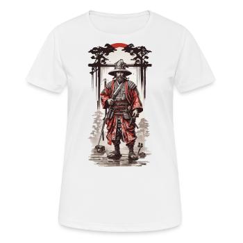 Japanese Samurai Essence in Ukiyo-E Art Style - Women's Breathable T-Shirt - white - Front - AI Model Female 172 dark (172cm)