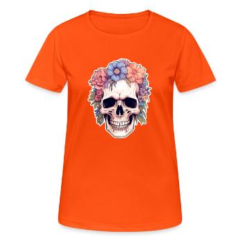 Crâne humain et fleurs 14 - T-shirt respirant Femme - orange néon - Devant - AI Model Female 172 dark (172cm)