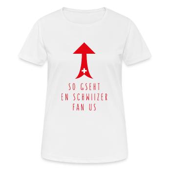 So gseht en Schwiizer Fan us - Frauen T-Shirt atmungsaktiv - Weiß - Vorne - AI Model Female 172 dark (172cm)