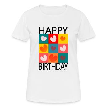 Birthday. HAPPY BIRTHDAY. Happy birthday. - Women's Breathable T-Shirt - white - Front - AI Model Female 172 dark (172cm)