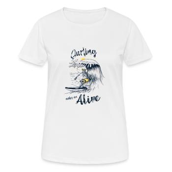 Surfen macht mich lebendig - Frauen T-Shirt atmungsaktiv - Weiß - Vorne - AI Model Female 172 dark (172cm)