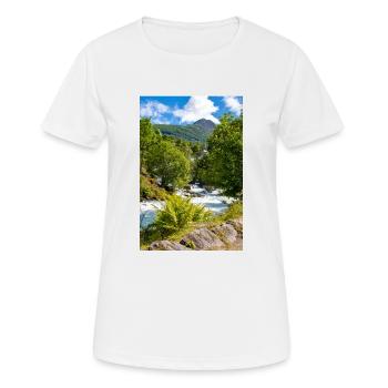 Geiranger panorama Storseterfossen Norwegen - Frauen T-Shirt atmungsaktiv - Weiß - Vorne - AI Model Female 172 dark (172cm)