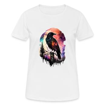 Raven Watercolor Forest Animal Mountains Bird Poster - Women's Breathable T-Shirt - white - Front - AI Model Female 172 dark (172cm)