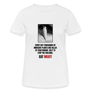 Manger viande! Plantes innocentes végétariennes - T-shirt respirant Femme - blanc - Devant - AI Model Female 172 dark (172cm)