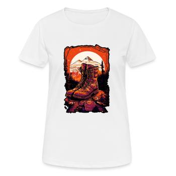 Hiking Boots , camping, flat color background, - T-shirt respirant Femme - blanc - Devant - AI Model Female 172 dark (172cm)