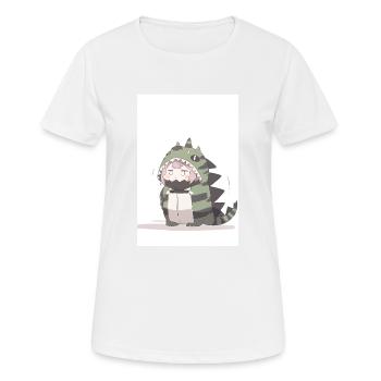 Dino Cutie: Charmante Zeichnung eines süßen Anime-Mädchens - Frauen T-Shirt atmungsaktiv - Weiß - Vorne - AI Model Female 172 dark (172cm)