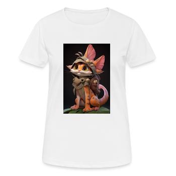 Dino Kitty: Entzückende Zeichnung einer Katze beim Cosplay - Frauen T-Shirt atmungsaktiv - Weiß - Vorne - AI Model Female 172 dark (172cm)