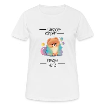 Zwergspitz Winziger Körper Riesiges Herz - Frauen T-Shirt atmungsaktiv - Weiß - Vorne - AI Model Female 172 dark (172cm)