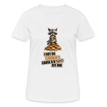 J’ai 99 Cookies cause un ... J’en ai mangé un - Raco mignon - T-shirt respirant Femme - blanc - Devant - AI Model Female 172 dark (172cm)