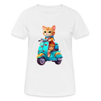Katze fährt Roller - Frauen T-Shirt atmungsaktiv - Weiß - Vorne - AI Model Female 172 dark (172cm)