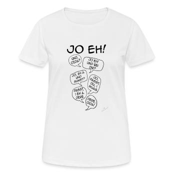 Mimikama "Ja eh" + "Oida" - Frauen T-Shirt atmungsaktiv - Weiß - Vorne - AI Model Female 172 dark (172cm)