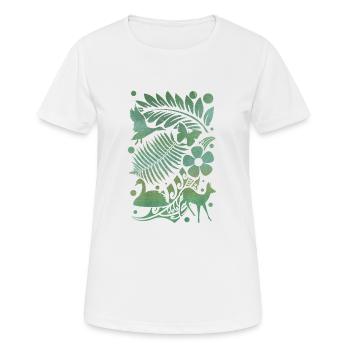 Silhouettes de la nature en vert : cygne, fougère et cerf - T-shirt respirant Femme - blanc - Devant - AI Model Female 172 dark (172cm)