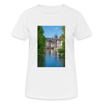 Stadtbild von Esslingen am Neckar von der Agnesbrücke aus - Frauen T-Shirt atmungsaktiv - Weiß - Vorne - AI Model Female 172 dark (172cm)