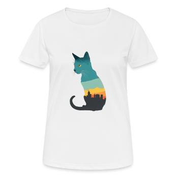 Silhouette einer Katze mit urbanem Flair - Frauen T-Shirt atmungsaktiv - Weiß - Vorne - AI Model Female 172 dark (172cm)