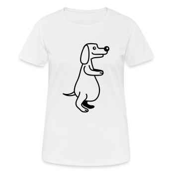 Dog Big Belly Overweight Funny Cartoon Comic - Women's Breathable T-Shirt - white - Front - AI Model Female 172 dark (172cm)