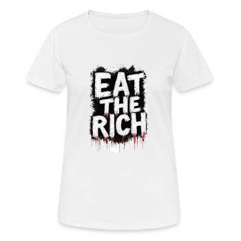 MANGEZ LES RICHES – Rebellion Wear - T-shirt respirant Femme - blanc - Devant - AI Model Female 172 dark (172cm)