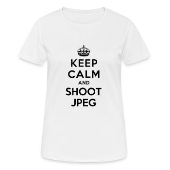 KEEP CALM SHOOT JPEG (noir) - T-shirt respirant Femme - blanc - Devant - AI Model Female 172 dark (172cm)