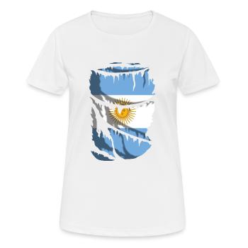Flagge Argentiniens, zerrissener Stoffeffekt - Frauen T-Shirt atmungsaktiv - Weiß - Vorne - AI Model Female 172 dark (172cm)
