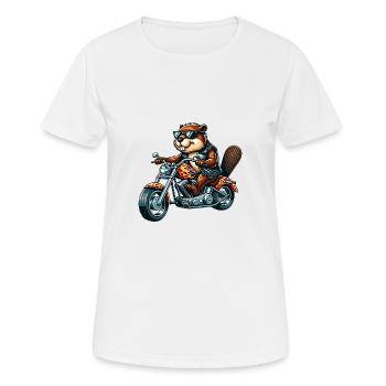 Cooler Biker-Biber Mit Sonnenbrille Auf Motorrad - Frauen T-Shirt atmungsaktiv - Weiß - Vorne - AI Model Female 172 dark (172cm)