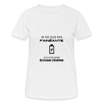 Je suis pas fainéante en mode économie d'énergie - T-shirt respirant Femme - blanc - Devant - AI Model Female 172 dark (172cm)