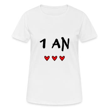 1. 1 AN. 1er ANNIVERSAIRE. ANNIVERSAIRE 1 AN - T-shirt respirant Femme - blanc - Devant - AI Model Female 172 dark (172cm)