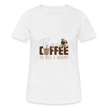 Stylish Pugs & Coffee Font Design - Women's Breathable T-Shirt - white - Front - AI Model Female 172 dark (172cm)