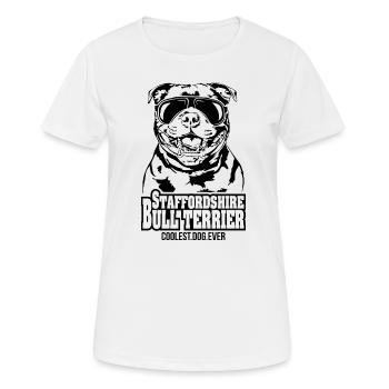 STAFFORDSHIRE BULL TERRIER chien le plus cool de tous les temps Chiens - T-shirt respirant Femme - blanc - Devant - AI Model Female 172 dark (172cm)