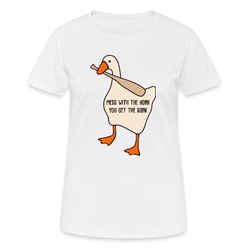 Legen Sie sich mit dem Hupen an, Sie erhalten die Bonk-Tiergrafik - Frauen T-Shirt atmungsaktiv - Weiß - Vorne - AI Model Female 172 dark (172cm)