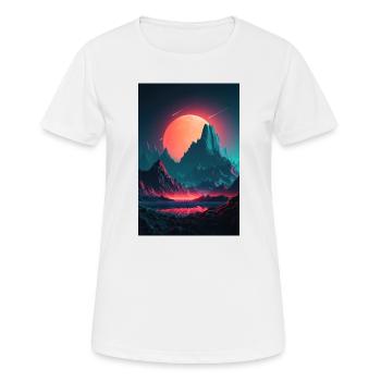 Eine Synthwave Retrowave Sinfonie in den Bergen - Frauen T-Shirt atmungsaktiv - Weiß - Vorne - AI Model Female 172 dark (172cm)