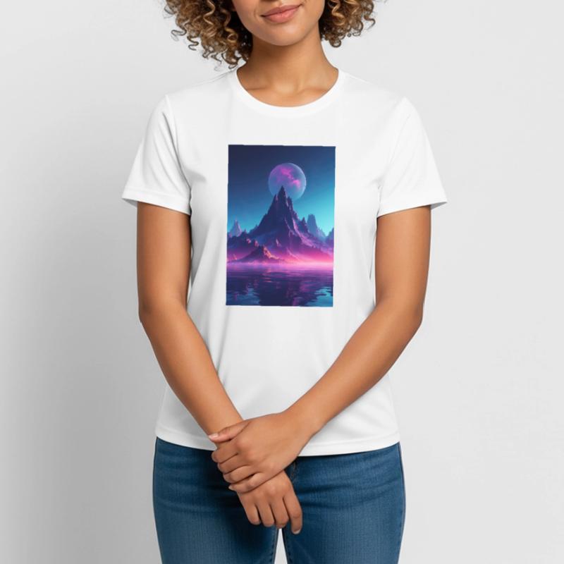 Retro Bergmelodie: Eine Synthwave Ode an der See Frauen T-Shirt atmungsaktiv