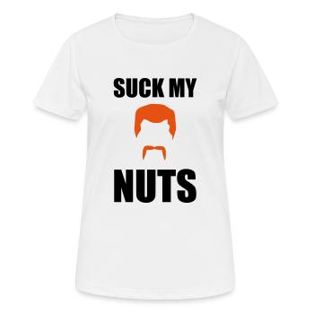 Suck my nuts - Frauen T-Shirt atmungsaktiv - Weiß - Vorne - AI Model Female 172 dark (172cm)