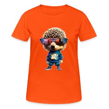 Cool hip-hop hedgehog with sunglasses - Women's Breathable T-Shirt - neon orange - Front - AI Model Female 172 dark (172cm)