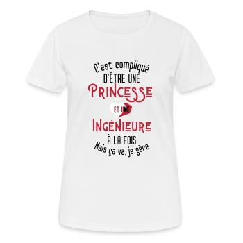C'est compliqué d'être Une Princesse et Ingénieure - T-shirt respirant Femme - blanc - Devant - AI Model Female 172 dark (172cm)
