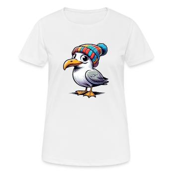 Moin Möwe Beanie Mütze T-Shirt Tasche Brusttasche - Frauen T-Shirt atmungsaktiv - Weiß - Vorne - AI Model Female 172 dark (172cm)