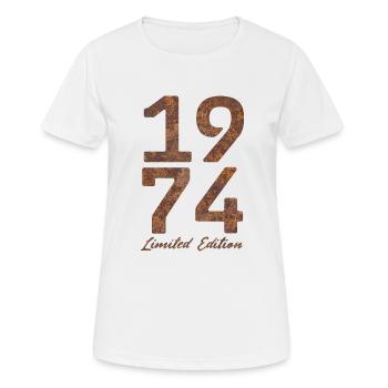"Vintage 1974: Limited Edition in Rust Look" - Women's Breathable T-Shirt - white - Front - AI Model Female 172 dark (172cm)