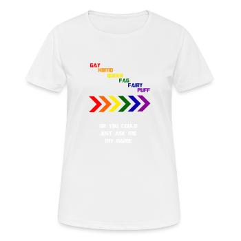 Fragen Sie mir meinen Namen - Frauen T-Shirt atmungsaktiv - Weiß - Vorne - AI Model Female 172 dark (172cm)
