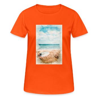Belle plage de rêve peinte à l'aquarelle - T-shirt respirant Femme - orange néon - Devant - AI Model Female 172 dark (172cm)