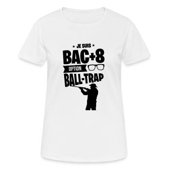 BAC+8 BALL-TRAP idée cadeau humour drôle sport tir - T-shirt respirant Femme - blanc - Devant - AI Model Female 172 dark (172cm)