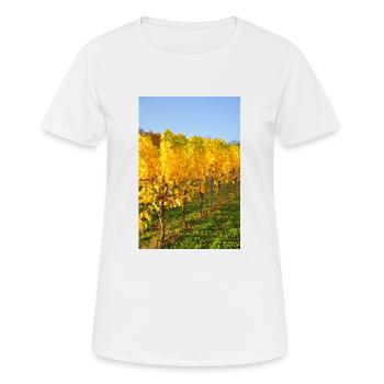 Mosel-Rieslingreben im Herbst 2 - Frauen T-Shirt atmungsaktiv - Weiß - Vorne - AI Model Female 172 dark (172cm)