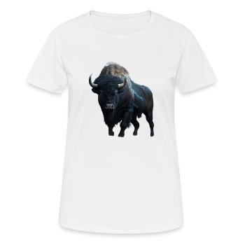 Bison buffle noir avec la foudre et le tonnerre fort - T-shirt respirant Femme - blanc - Devant - AI Model Female 172 dark (172cm)