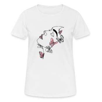 Gesicht mit Schmetterlingen One Line Art Damen - Frauen T-Shirt atmungsaktiv - Weiß - Vorne - AI Model Female 172 dark (172cm)