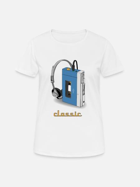 CLASSIC-WALKMAN im Retrodesign, blau - Frauen T-Shirt atmungsaktiv - Weiß