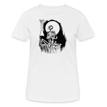 Squelette en attente et Lune Halloween - T-shirt respirant Femme - blanc - Devant - AI Model Female 172 dark (172cm)