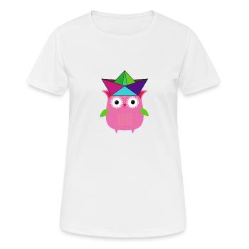 hibou, botte, chapeau en papier, coloré, illustration, rose - T-shirt respirant Femme - blanc - Devant - AI Model Female 172 dark (172cm)