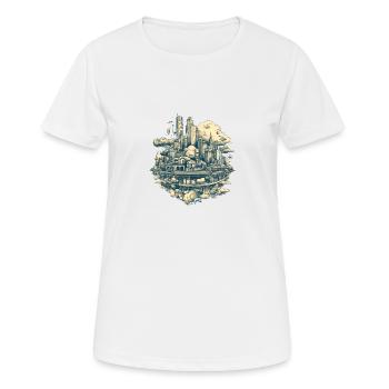 Surréaliste Flying Vintage City - T-shirt respirant Femme - blanc - Devant - AI Model Female 172 dark (172cm)